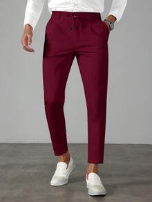 Manfinity Mode Men's Solid Color Pocket Button Casual Versatile Daily Wear Formal Suit Pants, Ceremony - Red Violet - View 6