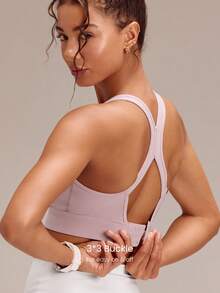 GLOWMODE FeatherFit™-Sculpt V Neck Racerback Sports Bra Tank Top Medium Support Workout Gym - Rusty Rose - View 3