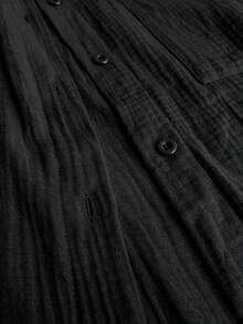 Maweii Plus Size Women Summer Vacation Black Batwing Sleeve Three-Quarter Sleeve Short Sleeve Casual Traditional Button Pocket Shirt Rodeo - Black - View 6