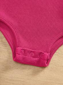 2pcs/Set Cute Summer Knitted Solid Color Bow Romper For Baby Girl - Hot Pink - View 7