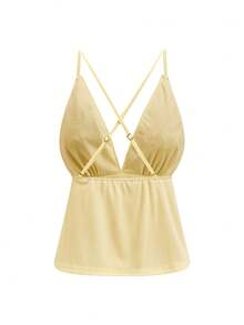 Gownix Débardeur sexy à détails de sequins floraux pour femmes - Jaune citron - Voir 2