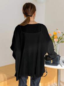 DAZY Batwing Sleeve Open Front Coat Women Jacket,Fall Women Clothes - Black - View 2