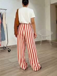 INAWLY 2pcs Vacation Style Colorblock Fish Print Round Neck Wide Leg Pants Set For Women - Multicolor - View 2