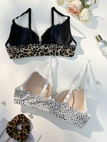 Bare Chapter 2pcs Thin Padded Steel Underwire Front Closure Sexy Leopard Print Supportive Bra - Multicolor - View 6