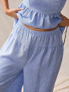 Nubod Plus Size Women Blue And White Camisole And Casual Boho Pants Vacation Set Beach Vacation Summer - Blue - View 7