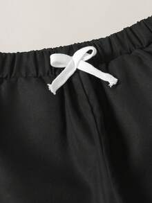 SHEIN Quần cargo ống đứng rộng rãi màu đen có dây rút, phù hợp cho thanh thiếu niên và phong cách đường phố mùa hè. - màu đen - Xem 7
