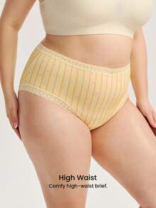 LUVLETTE Plus 2-Pack Women Comfortable Lace Trim Cotton High-Rise Printed Briefs Underwear-Yellow - Multicolor - View 12
