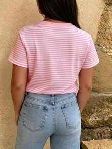 Camiseta de mujer, camiseta de manga corta con gráfico de estilo casual de calle, top de verano lindo - Multicolor 3 - Ver 2