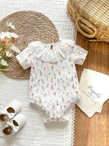 SHEIN Vintaside Kids Barboteuse pour bébé fille et bébé fille, manches courtes, col rond, simple et décontractée, convient pour les loisirs quotidiens, les voyages et le camping - Blanc - Voir 4