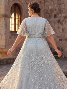 Serin Đầm cưới dáng chữ A sang trọng, tay bồng, màu xám, cỡ lớn, đính sequin và kim sa lấp lánh, phù hợp cho đám cưới, tiệc tùng, các dịp trang trọng, hoặc dành cho mẹ cô dâu. - Xám - Xem 6