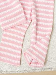 女婴休闲条纹T恤套装，适合夏季穿着 - 彩色 - 查看 3