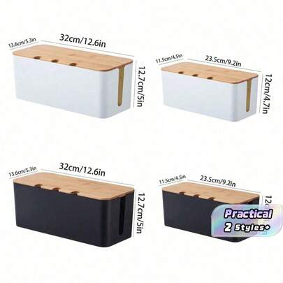 Large Cable Management Box – Wooden Style Cord Organizer And Cover For TV Wires, Computer, USB Hub And Under Desk Power Strip – ABS Material