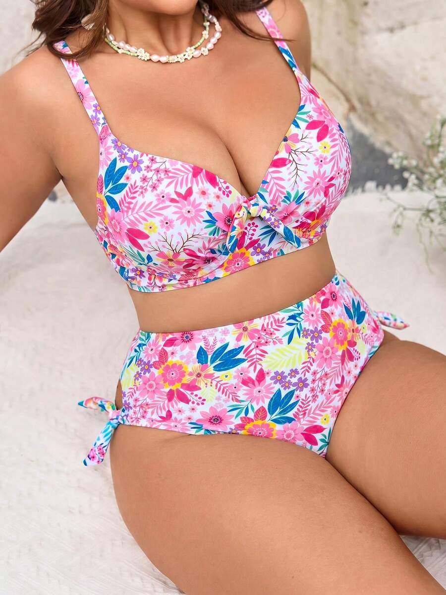 SHEIN Swim Curve 大码女式印花沙滩裙，修身显瘦，适合度假穿着 - 彩色 - 查看 1