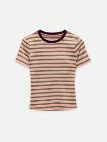 Nöista Camiseta de rayas con mangas cortas y cuello redondo. Elástica, cómoda y favorecedora para el uso diario. Fácil de combinar con vaqueros, faldas o usar como capa debajo de chaquetas. Perfecta para salidas casuales, escuela, trabajo informal, ir por un café, salidas de fin de semana, compras, viajes, almuerzos, paseos por el parque, noches de cine, primavera, verano, otoño. - Rosa - Ver 7