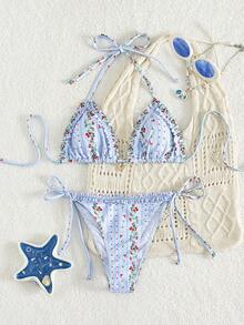 Swim Mod Bộ bikini buộc dây cổ gợi cảm dành cho nữ, họa tiết thanh lịch, đồ bơi đi biển. - Nhiều màu - Xem 6