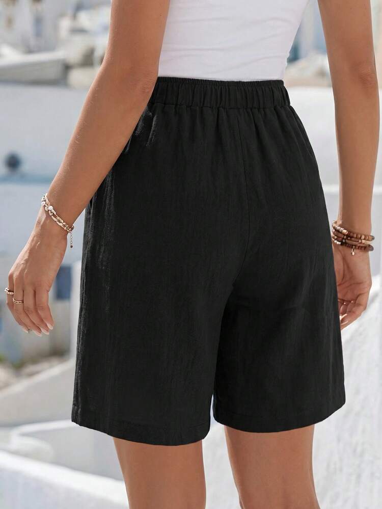 Solid Knot Front Wide Leg Shorts
