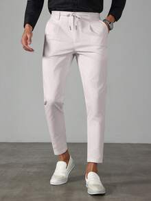Manfinity Mode Quần tây nam màu trơn thắt lưng có túi phong cách casual lịch sự - Xám - Xem 5