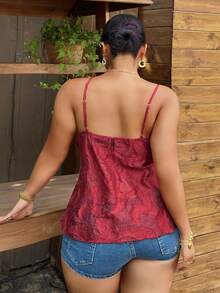 Dazy Plus Plus Size Women Solid Color Textured Flared Hem Camisole Elegant Summer Top Vacation Gym Brown - Burgundy - View 9