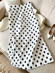 Elenzga Nueva falda con abertura a lunares en blanco y negro, estilizadora, versátil, adecuada para el trabajo y el uso casual, verano - Blanco - Ver 5