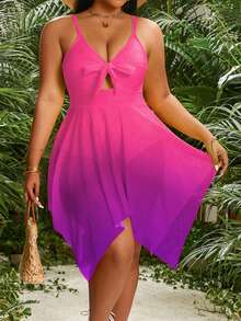Slaydiva Traje de baño de una pieza con estampado degradado para mujer de talla grande - Rosa - Ver 1