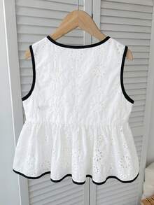 SHEIN Áo kiểu dáng thường ngày, thoải mái, có họa tiết, thắt nơ phía trước, thích hợp cho bé gái tuổi teen, đi nghỉ mát. - trắng - Xem 2