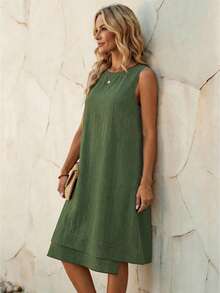 EMERY ROSE Women Casual Sleeveless Round Neck A-Line Dress For Summer - Green - View 4