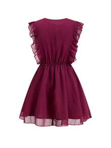 Ellevyn Tie-Up Ruffle Hem Elegant Vacation Dress - Purple - View 7