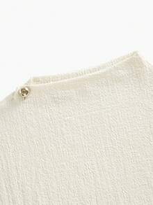 MOTF PREMIUM PLUS TEXTURED ASYMMETRIC COLLAR METAL BUCKLE ACCENT LONG SLEEVE T-SHIRT, SPRING/SUMMER - Apricot - View 3