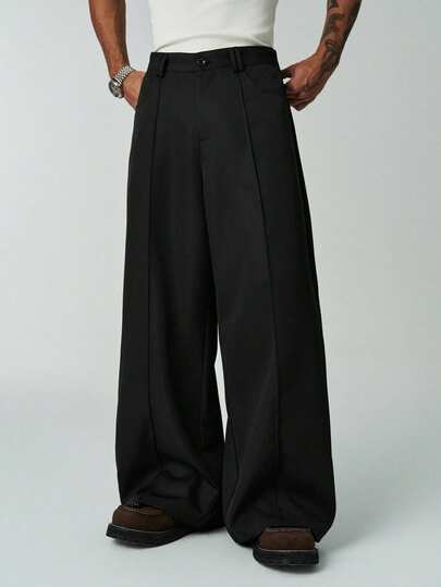 ÉpureWay Manfinity Streetrush Men's Basic Casual Solid Color Loose Fit Pants Black Wide Leg Pants Wide Leg Trousers Wide Leg Pants Wide Leg Pants Men Baggy Wide Pants, For Fall
