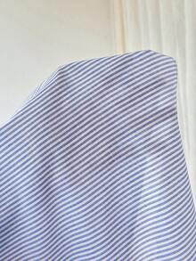 SHEIN LUNE 女士休闲条纹短袖系带迷你连衣裙，适合夏季度假、通勤和日常穿着 - 藍白色 - 查看 8