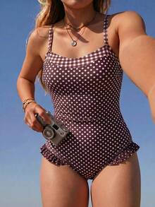 Swim Mod Plus Size Women One-Piece Random Print Sexy & Cute Sports Swimsuit - Multicolor - View 3