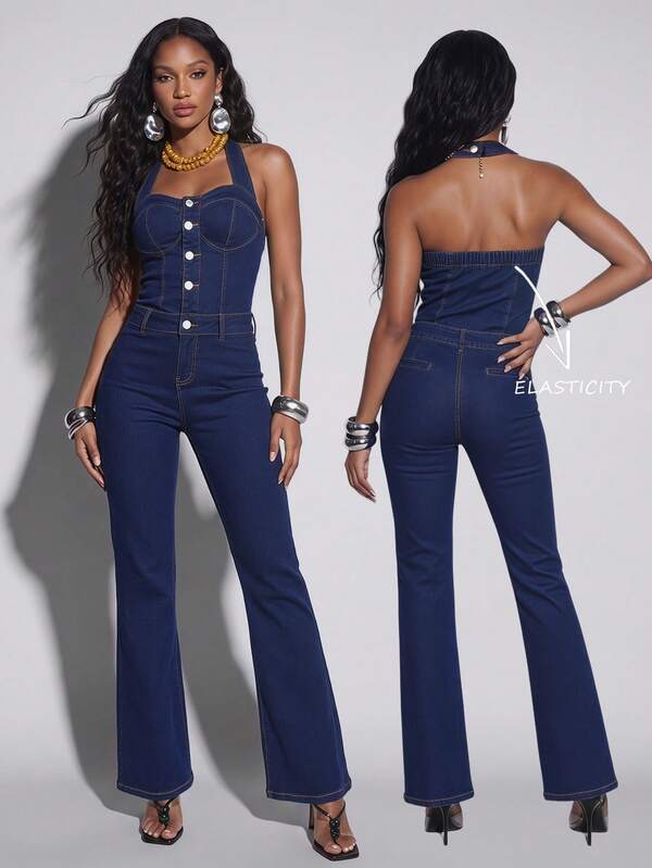 Normani 春夏女式音乐会服装 外出休闲装 2000年代 Y2K 90年代 俱乐部复古锐舞装 音乐节 老钱街头风 复活节 圣帕特里克节 女士派对 海滩婚礼 外出 毕业典礼 优雅度假 休闲音乐节 正式音乐节派对 奢华乡村 水洗牛仔蓝 深蓝色 弹力牛仔 女士牛仔背带裤