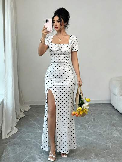 Rafferiza 女士夏季短袖连衣裙，数码印花度假连衣裙，沙滩度假连衣裙，开衩下摆，腰部褶皱长裙