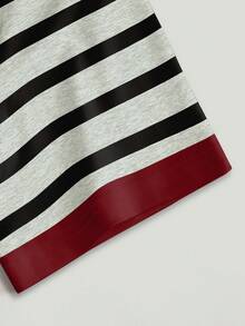 Resyla Women's Casual Striped Trim Round Neck Short Sleeve T-Shirt, Summer - Multicolor - View 4