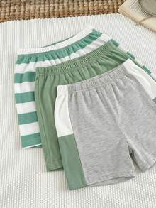 SHEIN 3pcs Kids Summer Clothes Set,Young Boy Blue Striped Patchwork Casual Cute Outfit Include T-Shirt And Shorts,Family Matching Holiday School Home Travel - Multicolor - View 5