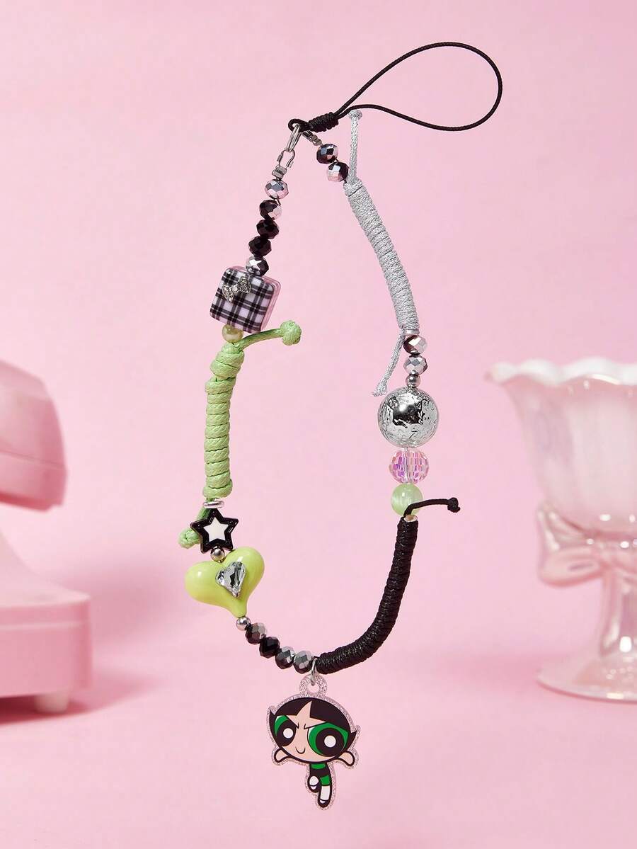 THE POWERPUFF GIRLS X SHEIN 时尚可爱卡通狗亚克力手工串珠手机链手机挂绳手机吊坠 - 彩色 - 查看 1