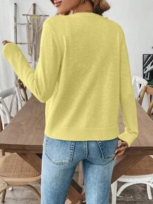 EMERY ROSE Women's Solid Color Single-Breasted Casual Versatile Daily Wear Long Sleeve Cardigan Everyday Soft Yellow Autumn - Yellow - View 2