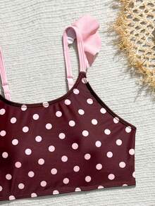 SHEIN Bộ bikini họa tiết hoa dễ thương cho bé gái, có bèo nhún ở gấu, kèm áo khoác ngoài đi biển. - Nhiều màu - Xem 3