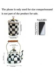 Middle Eastern Retro Style + Black And White Checkerboard Pattern / Gold Accents + Rounded Body + Solid Wood Heat-Resistant Handle + Heat Retention And Aroma Locking + Black And White Checkerboard Coffee Maker Set + Suitable For Parties And Entertaining Guests / Family Afternoon Tea / Everyday Storage Scenarios - Multicolor - View 5
