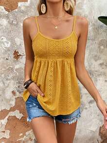 Top de tirantes peplum con bordado con ojal - Naranja - Ver 2