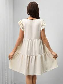 Momance Đầm cho bà bầu mùa hè kiểu dáng thường ngày buộc dây phía trước - Màu be - Xem 2