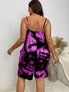 Ceyna Plus Size Summer Casual Tie-Dye Spaghetti Strap Jumpsuit With Side Pockets - Purple - View 2