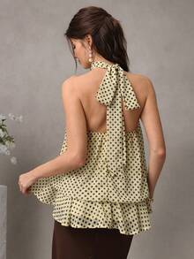 Áo hai dây Momance-D bằng vải chiffon thanh lịch in họa tiết chấm bi dành cho nữ, váy bầu, váy hẹn hò cho nữ. - Màu vàng - Xem 2