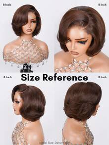 ALL READY WIG Wear Go 无胶鲍勃假发，100% 雷米真人发质，夏季短款鲍勃假发，预造型分层剪裁，4x4 预剪蕾丝，预拔发际线，预漂白，全效假发，180% 密度，4# 巧克力棕色头发，优雅别致的女老板造型 - S4 - 查看 6