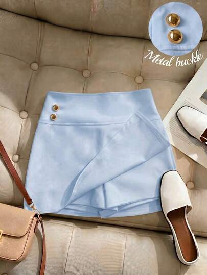 Franclia Quần culottes nữ màu trơn, thiết kế cài nút, kiểu dáng thường ngày.
