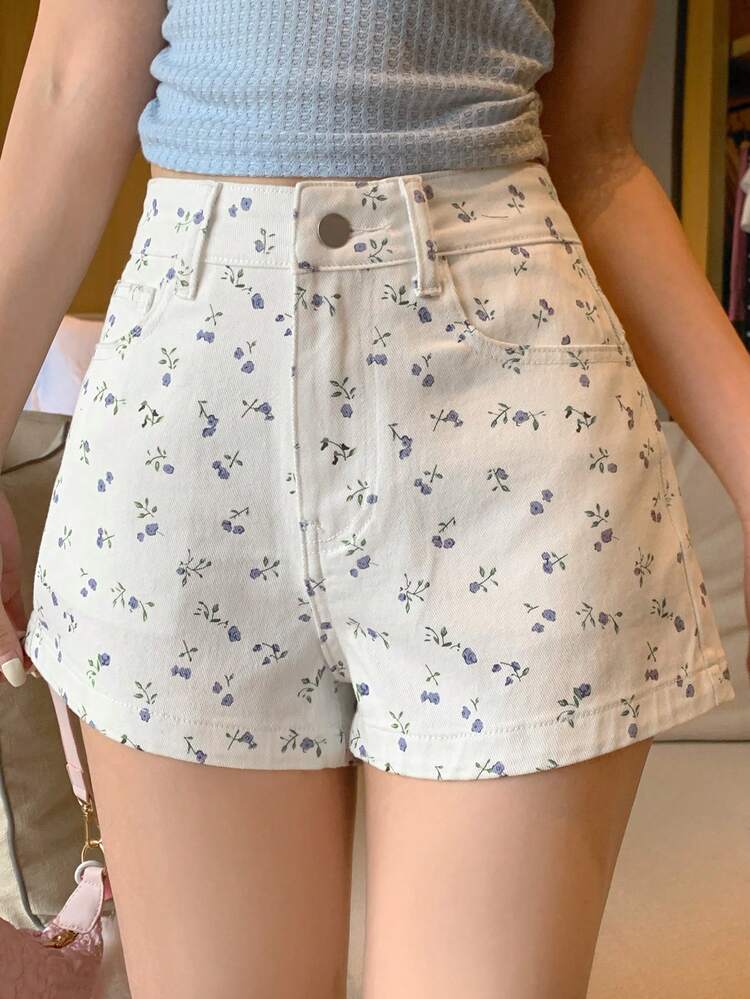 Women's Ditsy Floral Pocket Casual Denim Shorts Vacation Outfits Women
