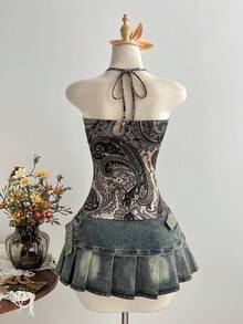 Elamini Tall Áo hai dây nữ mùa hè, kiểu dáng giản dị, thoải mái, họa tiết paisley đính sequin và hoa, trang trí tối giản. - Nhiều màu - Xem 2