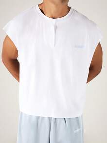 SUMWON Sleeveless Crew Neck Muscle Tank Top With Cap Sleeve Detail And Chest Logo For Casual Summer Wear - White - View 6
