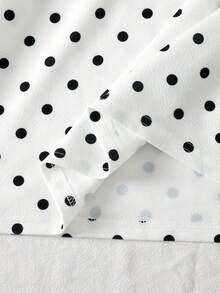 SHEIN 2件套 少女时尚休闲可爱波点图案针织圆领短袖条纹荷叶袖T恤和条纹短裤 - 白色 - 查看 4