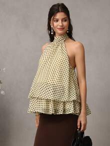 Áo hai dây Momance-D bằng vải chiffon thanh lịch in họa tiết chấm bi dành cho nữ, váy bầu, váy hẹn hò cho nữ. - Màu vàng - Xem 4